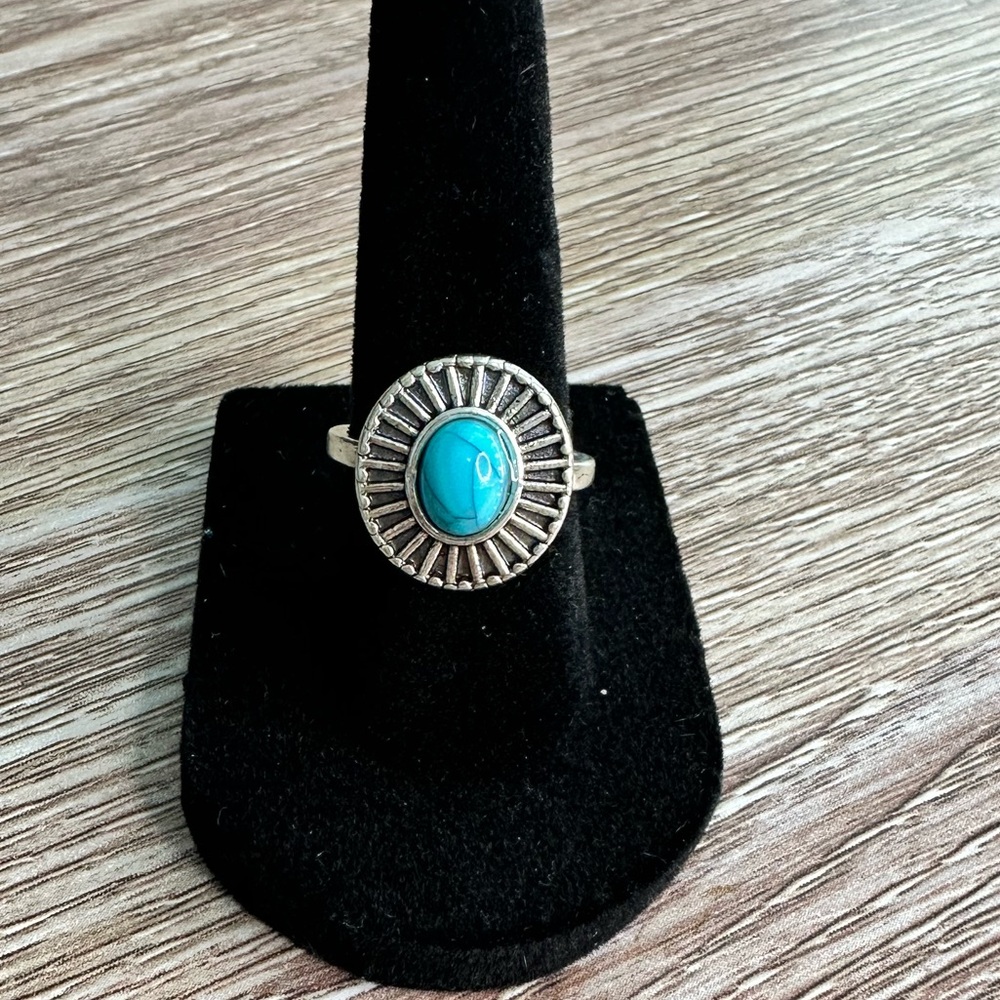 Silver and Turquoise Round Ring
